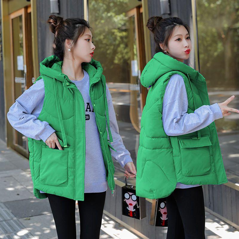 Women Long Loose Puffer Vest Quilted Hooded Fall Winter Fashion Lightweight Padded Down Cotton Vests Female Oversized Warm Gilet
