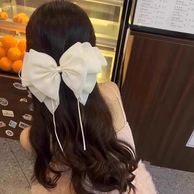 Fashion Temperament Bow Hairpin For Women Girls Bowknot Ribbon Ponytail Hair Claw Sweet Shark Clip Hair Accessories