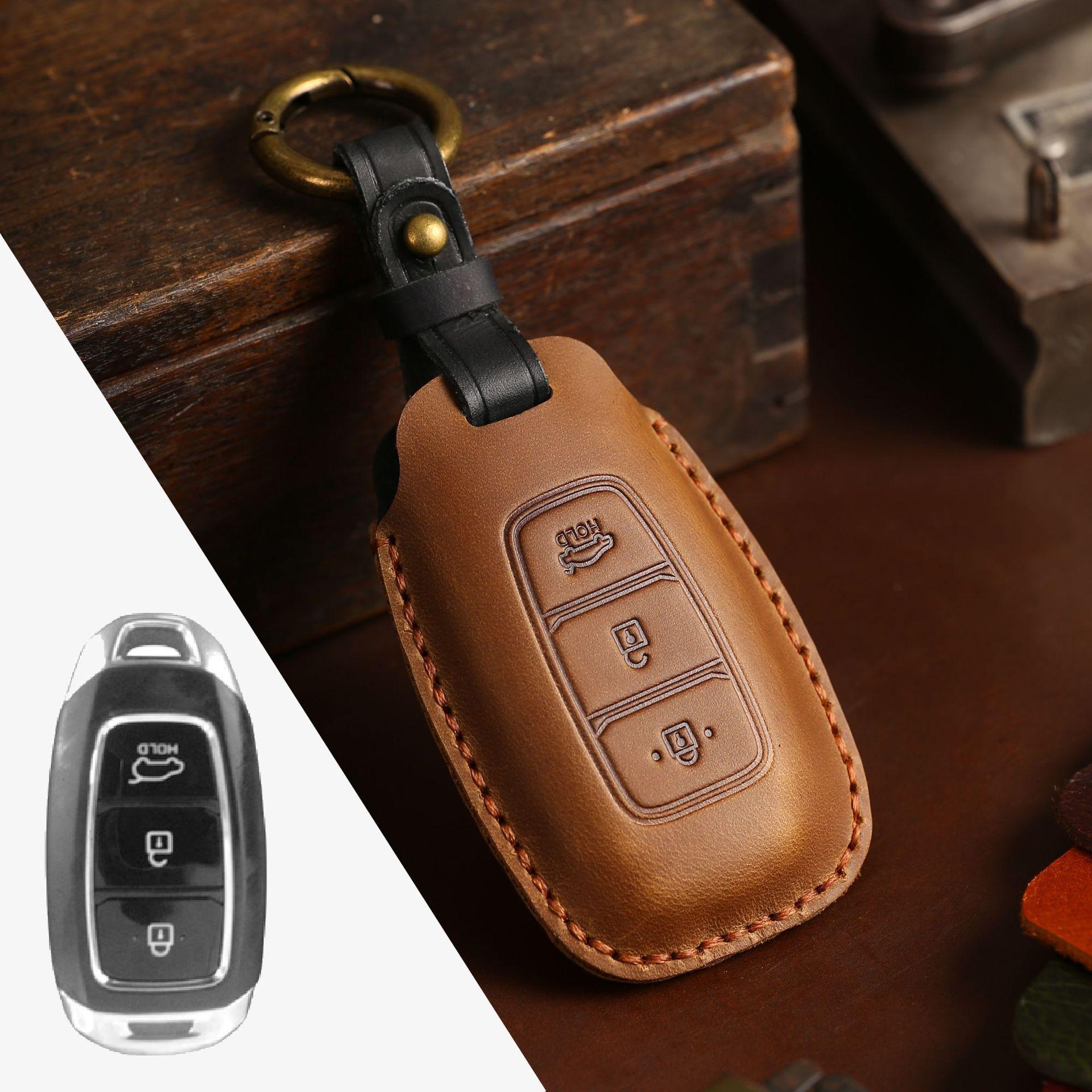 Suitable For Beijing Hyundai Key Bag Ix25 Fista Ix35 Car Leather Key Cover Leather Buckle Case
