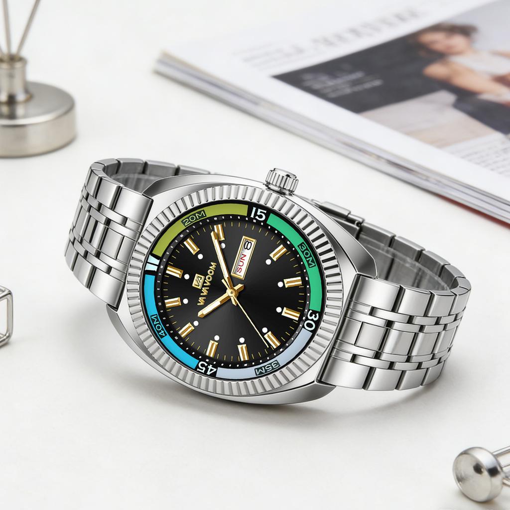 Men Watch Green Classic Diving Series 42mm Silver Stainless Steel Luxury Business Clock 3Bar Waterproof Student Timing Man Watch