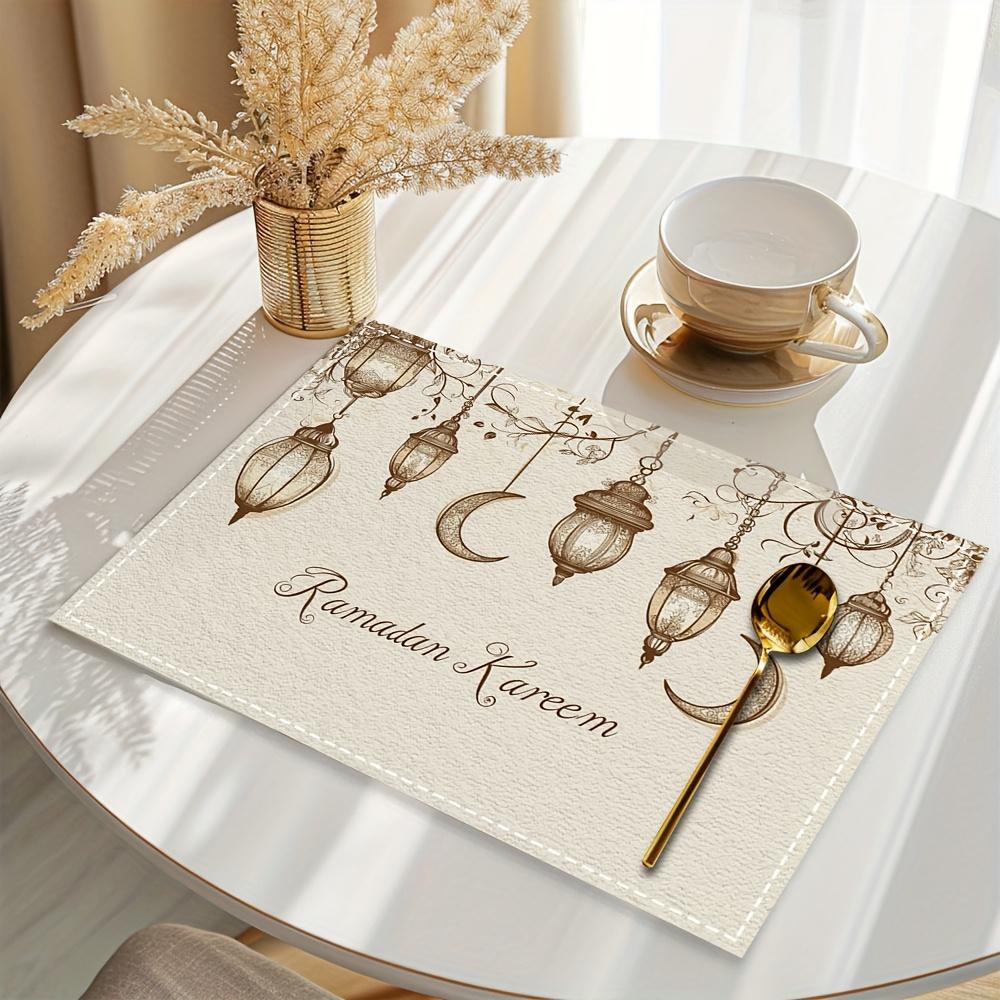 Set of 4 Ramadan Kareem Lanterns Featuring a Moon Design, These Placemats Are Machine Washable, Heat Resistant, And Easy to Clean