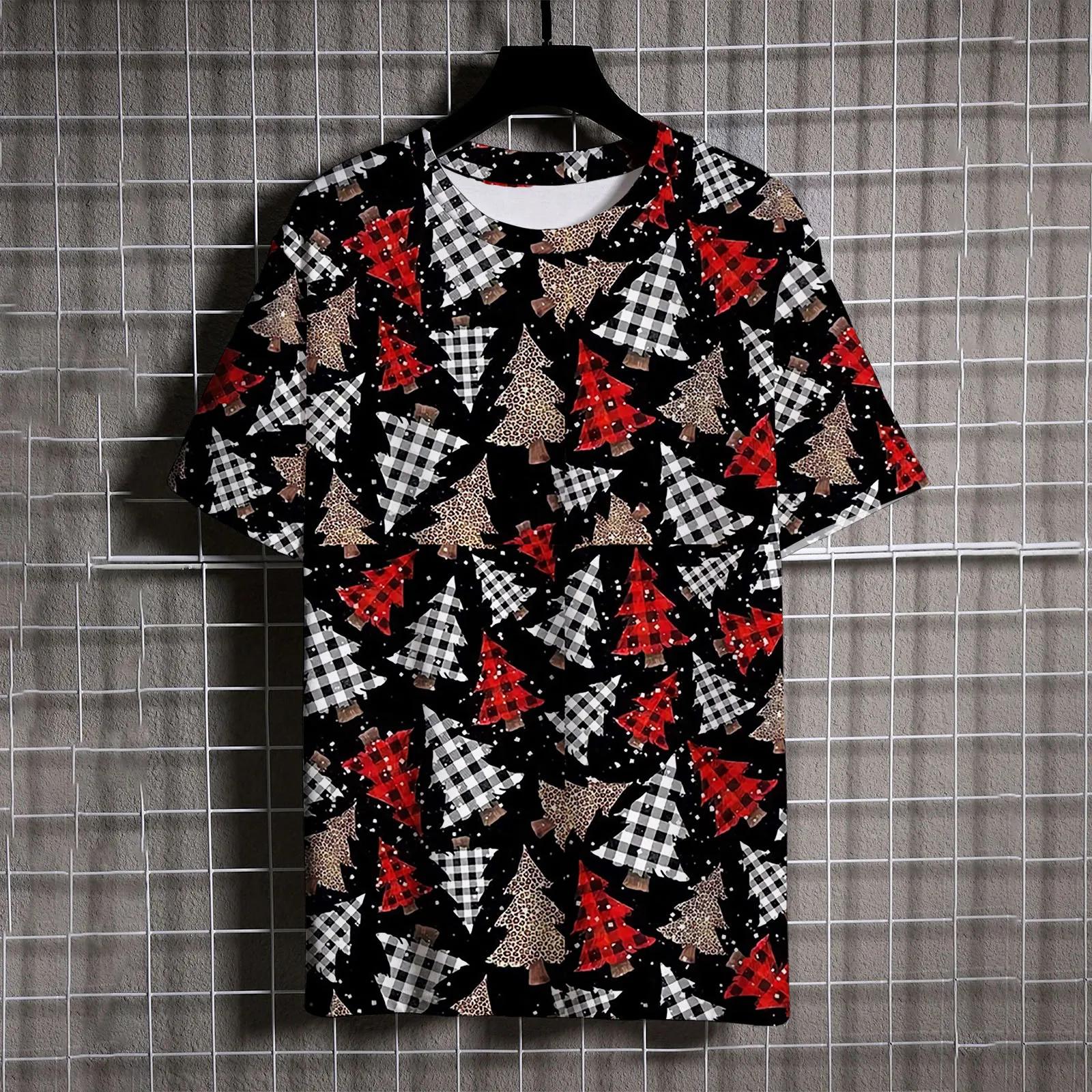 

Футболка с принтом Санта-Клауса для мужчин, повседневная, с коротким рукавом и круглым вырезом, новогодний подарок, детская рождественская одежда, футболки для мальчиков и девочек 5XL