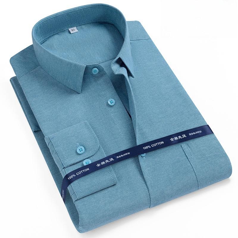 New 100% Pure Cotton Shirts Oxford Men Solid Color Shirt Long Sleeve Regular Fit Men Pocket Casual Autumn Male Shirt 7XL 8XL