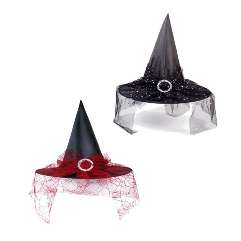 Women Witch Costume Accessories with Witch Hat Eye Mask Choker Necklace Earrings for Women Halloween Masquerade Cosplay