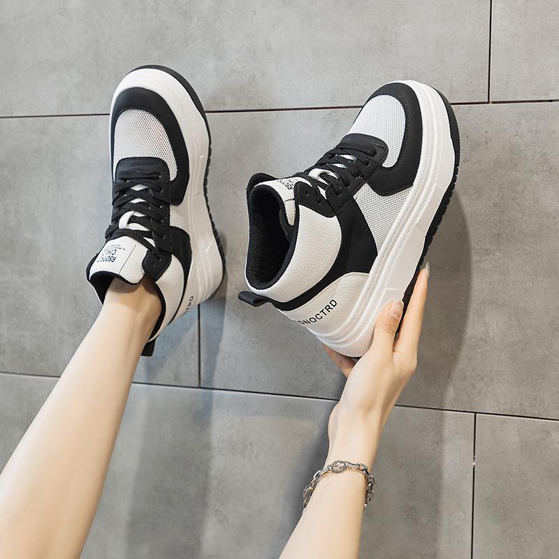 High-top little white shoes women's explosion 2025 new spring and autumn leather casual shoes Internet celebrity thick-soled heightening sports muffi