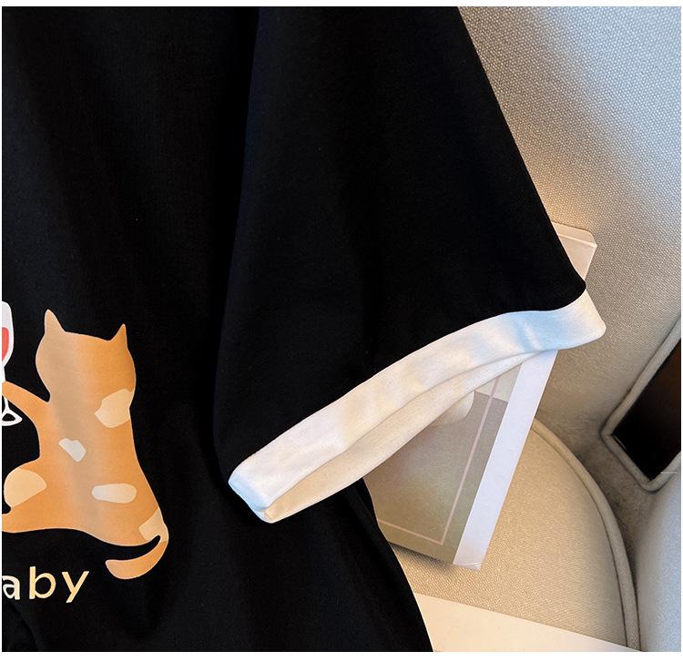 Women's Plus Size Loose-Fit Short-Sleeve Mid-Length T-Shirt, Round Neck, Sizes 200/300/350 Jin