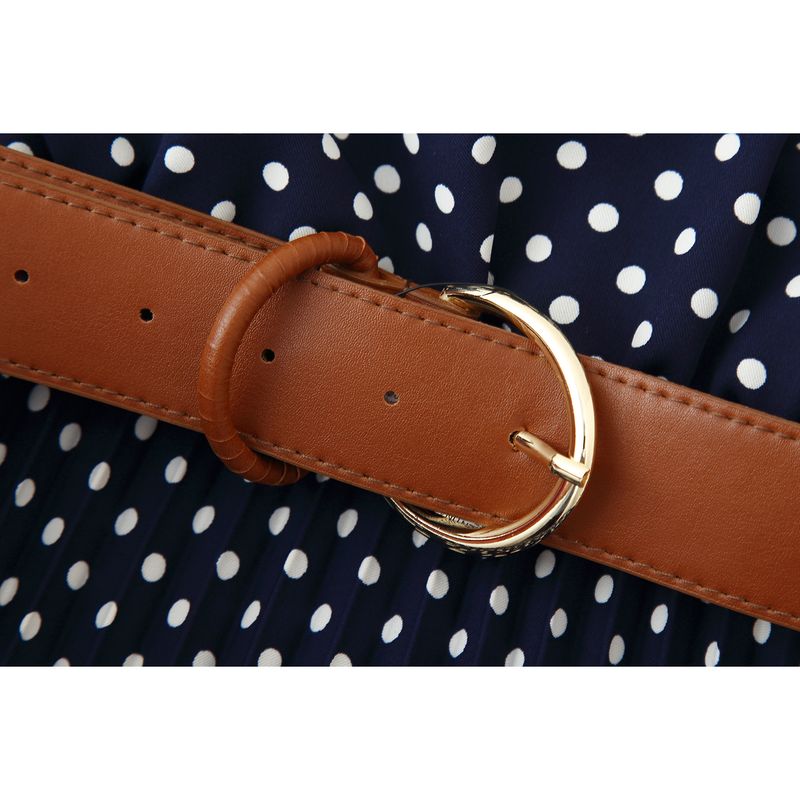 Kaslead New Arrival Women's Clothing Fashion Style with Belt Polka Dot Hanging Collar Midi Skirt Dress 3555902
