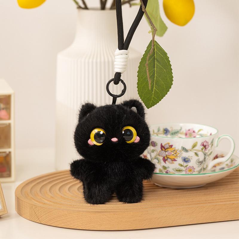 12cm Kleine Schwarze Katze Plüsch Anhänger Weiches Stofftier Puppe Tägliches Schlüsselanhänger Niedliches Rucksack Tasche Hängender Schmuck Mode Geschenk Kind 12cm