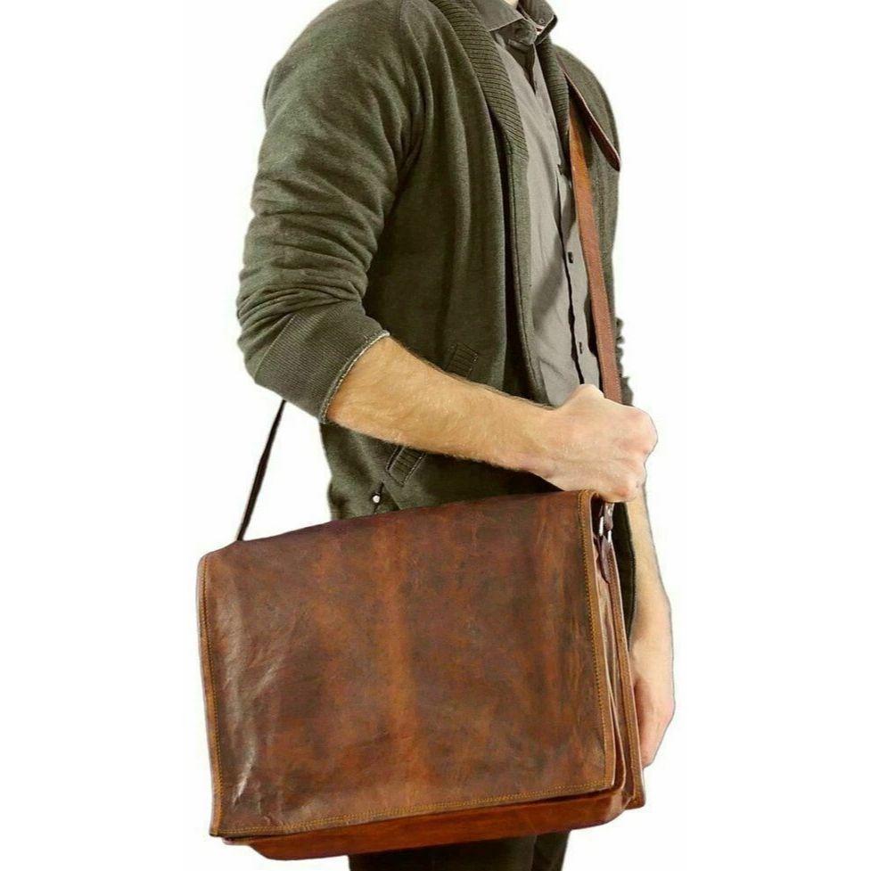 

Портфель для ноутбука, сумка-сатчел, мужская, из натуральной винтажной кожи, мессенджер 18 x 14 x 6 in