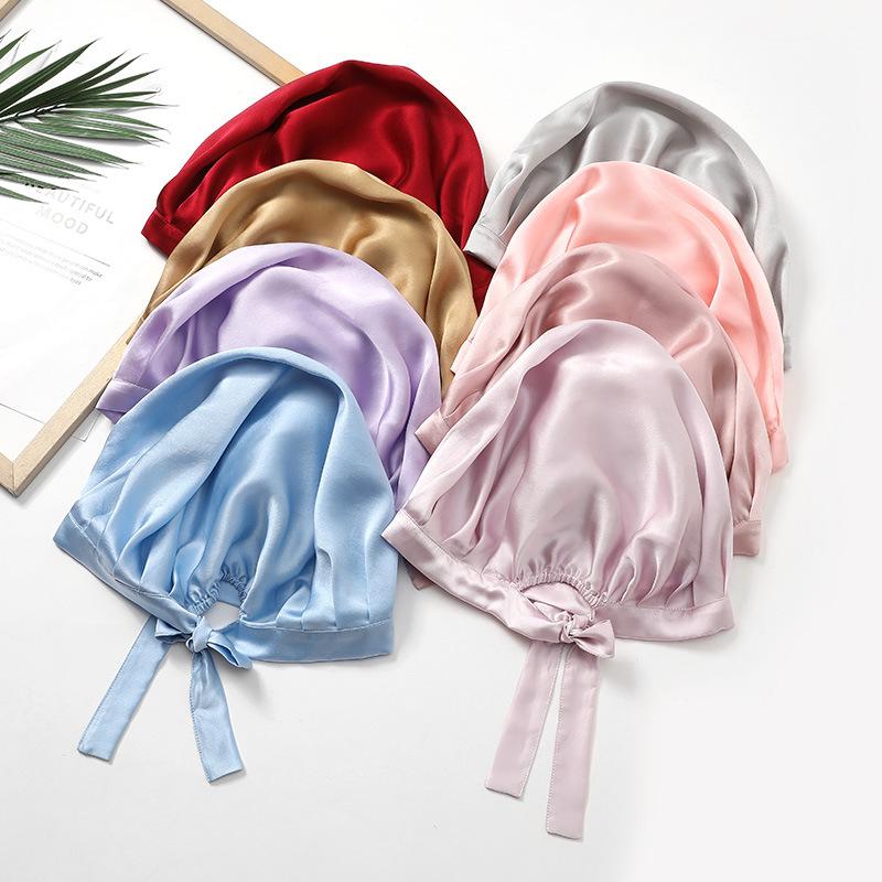 100% Mulberry Silk Bonnet Sleep Cap for Woman Night Hat 16 Momme with Adjustable Ribbons Hair Care