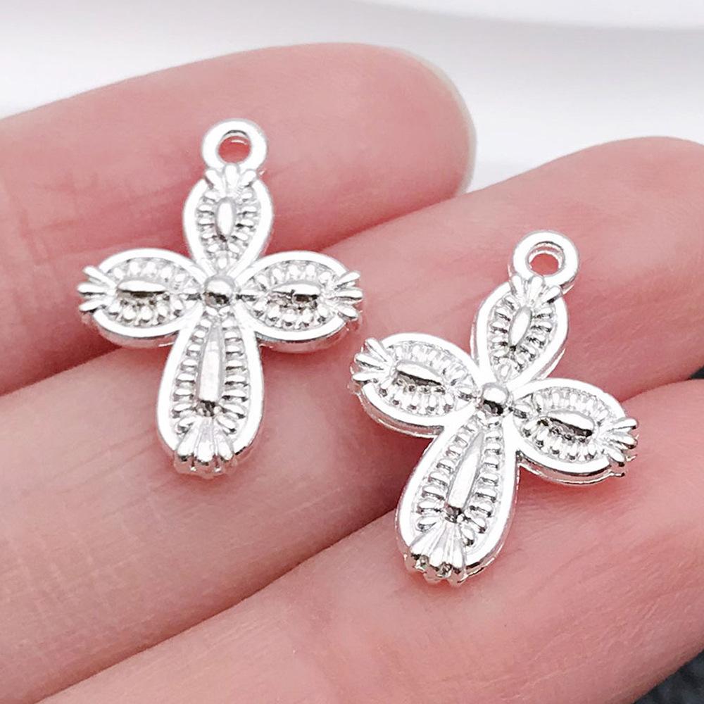 Cross-Border Hot Sale Bright Silver Cross Pendant Handmade DIY Keychain Necklace Alloy Jewelry Accessories Batch