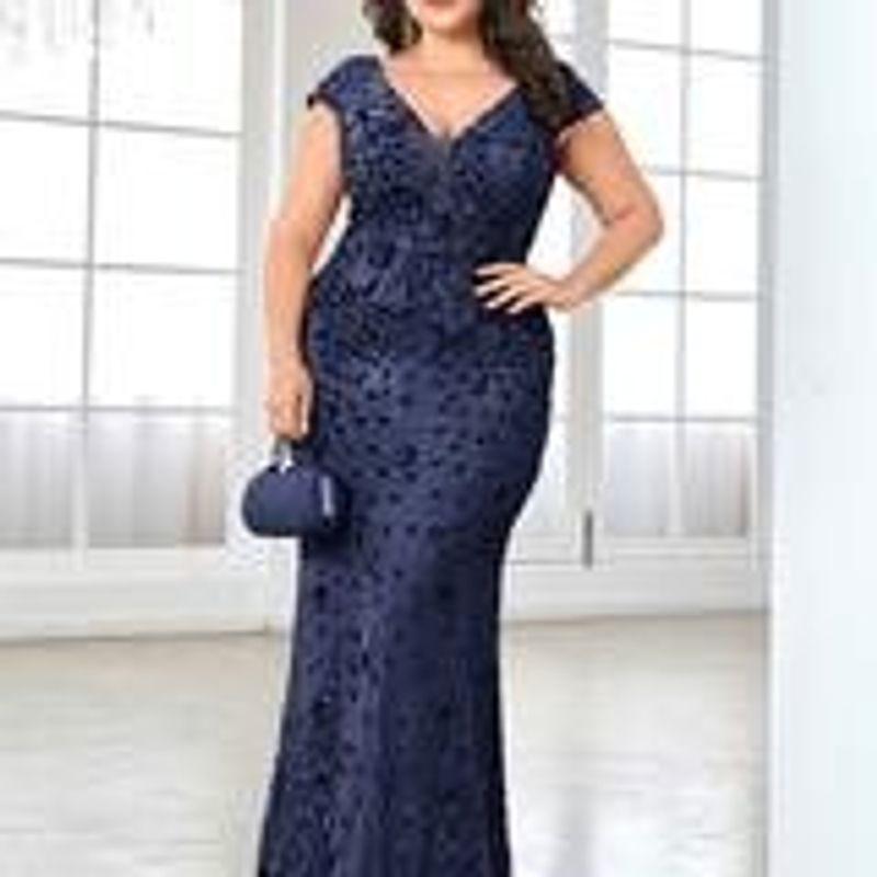 New European and American Style Plus-Size Sequined Evening Dress, Elegant Slim-Fit Fishtail Gown, Long Dress for Toasting At Weddings