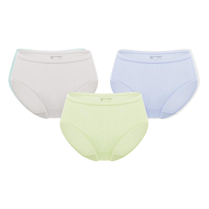 PurCotton Women's 5A Antibacterial Breathable Mid-Waist Cotton Underwear 3-Pack