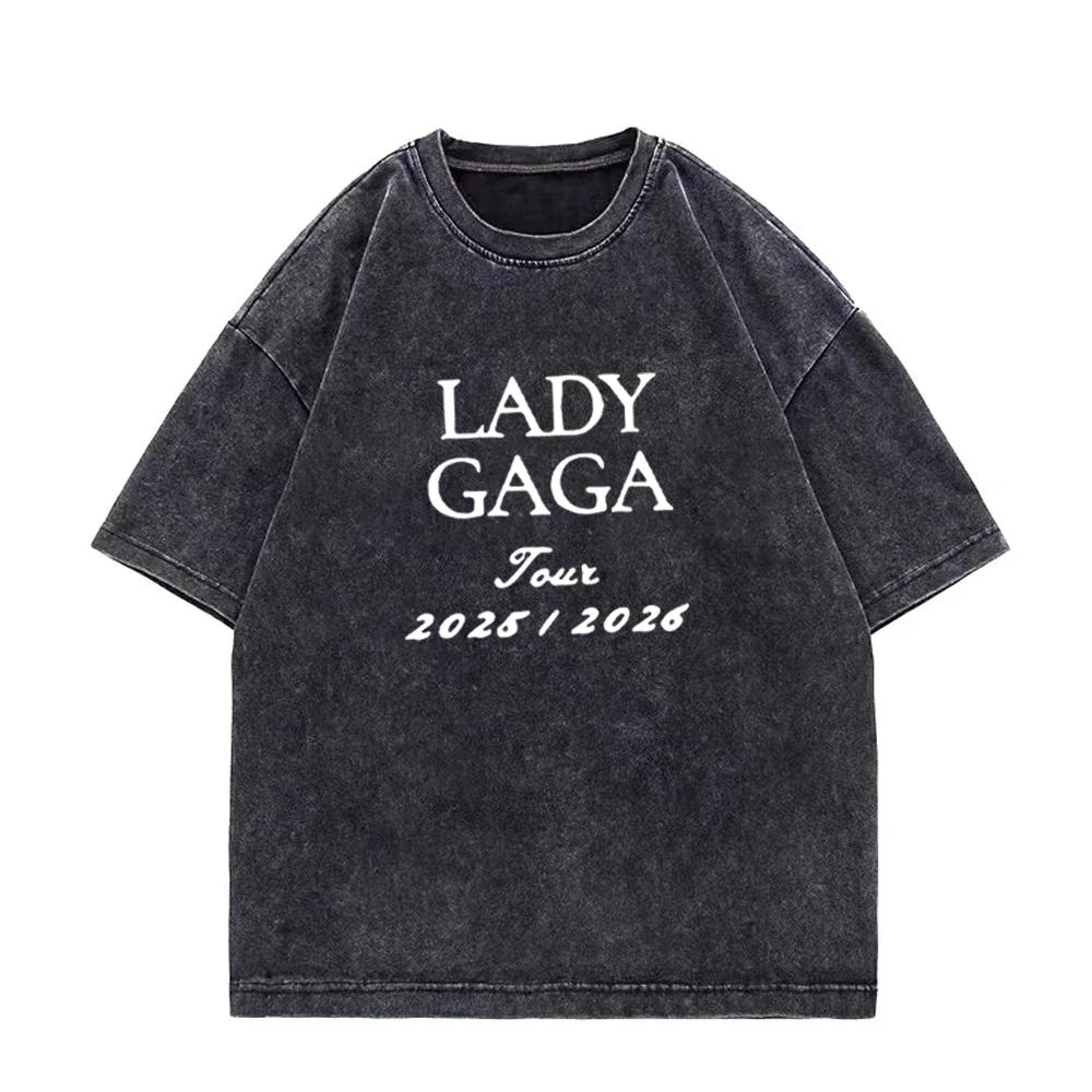 Lady Gaga MAYHEM Cross Cutoff  Vintage Washed T Shirt Men Womens Hip Hop Streetwear Short Sleeve Cotton Tshirts Plus Size Tops