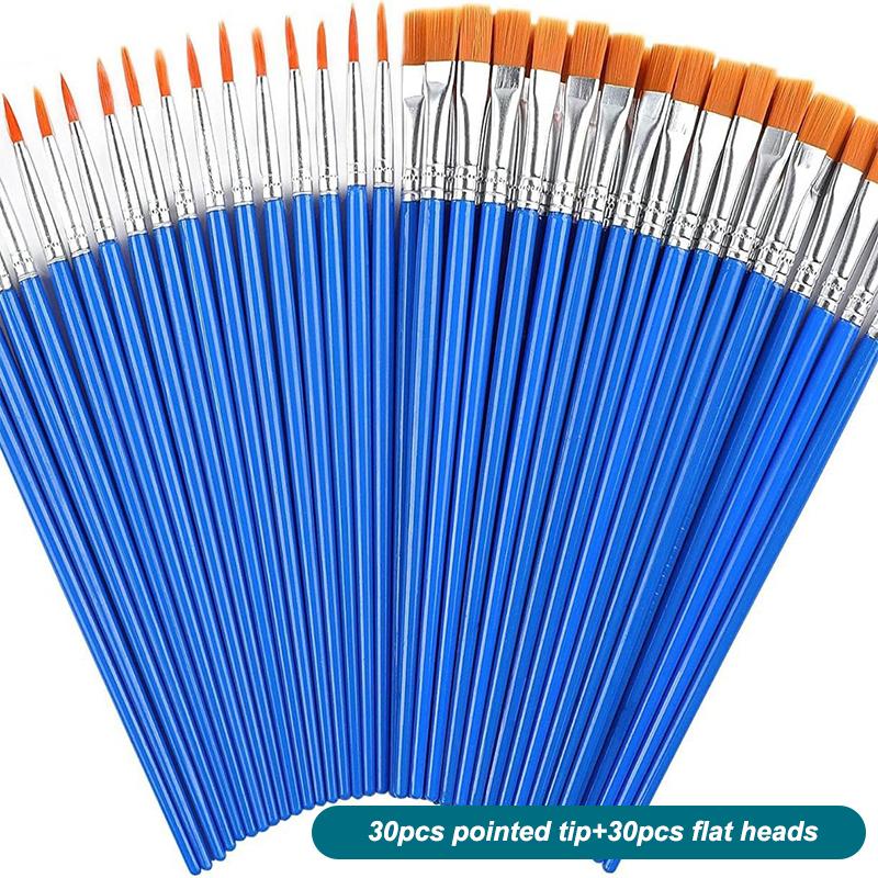 30/60/100/110Pcs Painting Brushes Set Art Round / Flat Brushs Nylon Hair Paint Brushes Pen For Oil Watercolor Art Supplies