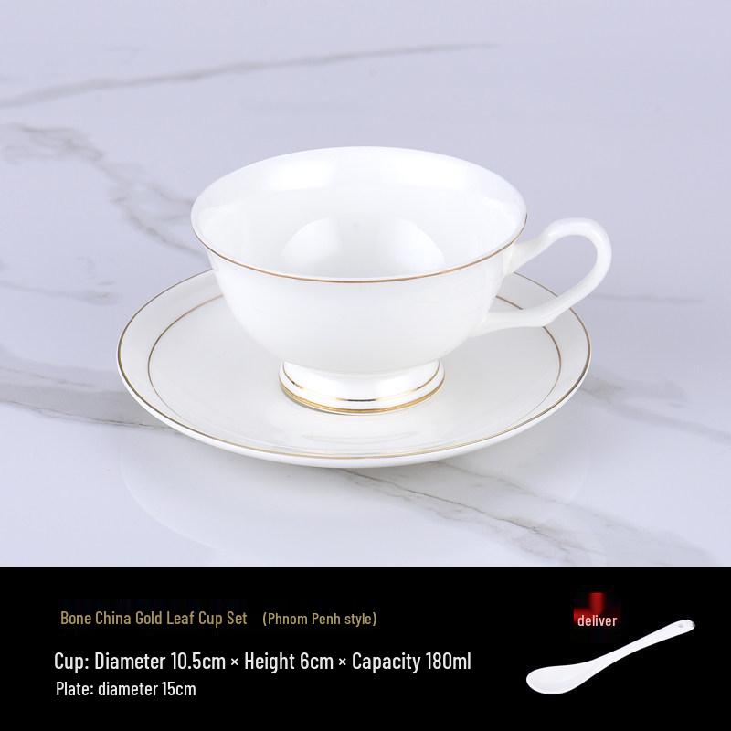 Luxurious Bone China Gold Rim Coffee Cup & Saucer Set - Pure White Ceramic English Style for Hotels and European Coffee Service