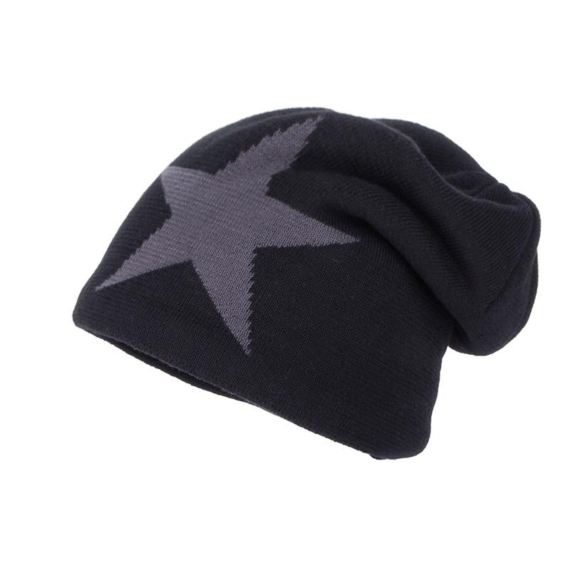 

Trendy Korean Style Men s Knitted Wool Hat with Velvet Lining and Star Design for Winter чёрный