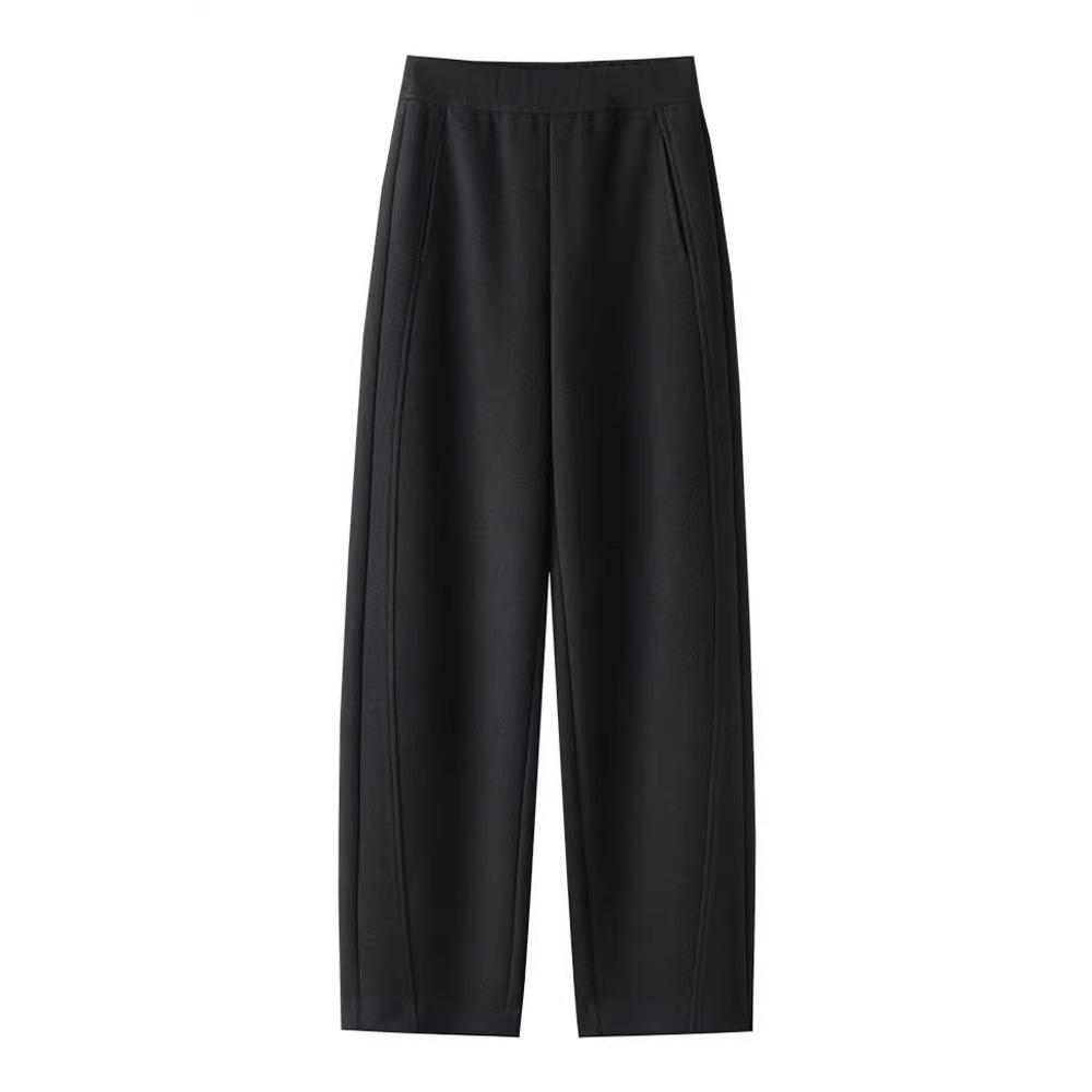 Women's Cotton Cashmere Wide-Leg Pants - Autumn Winter Slimming Fit, Relaxed Casual Style