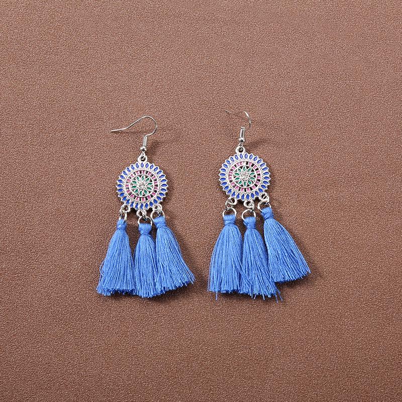 Handmade Retro Bohemian Ethnic Tassel Earrings for Women, Long Thai Style