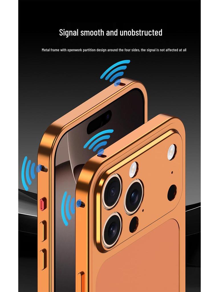 Seahorse Buckle Edge Frame with Metal Back Sticker for Apple 16 Pro Max/15 Pro/14 Pro – Instantly Transforms to Model 17
