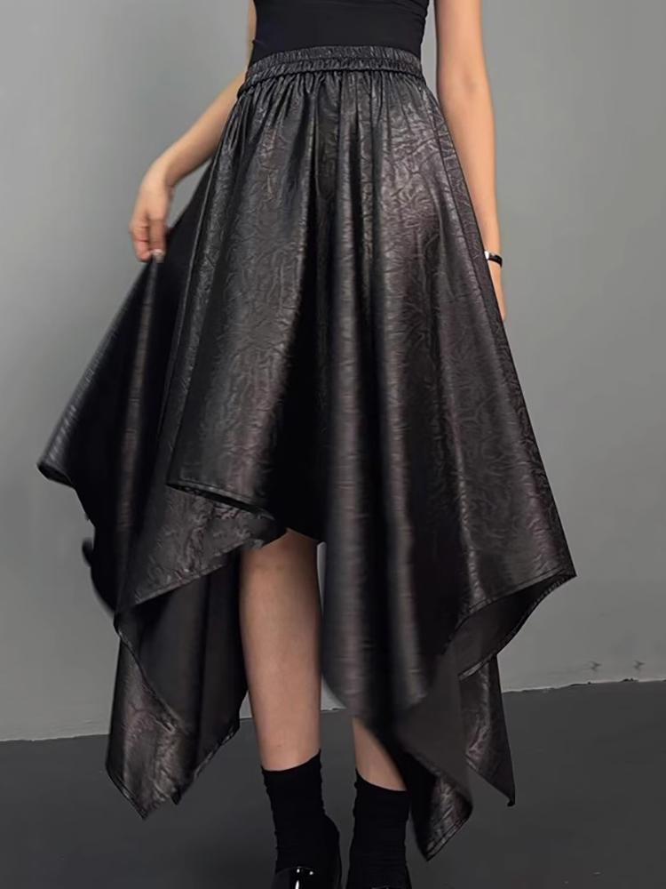 Xitao Asymmetrische einfarbige Pu-Röcke HQQ2420