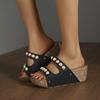 Women's Studded Platform Peep Toe Sandals, Single Strap Chunky Heel Summer Shoes