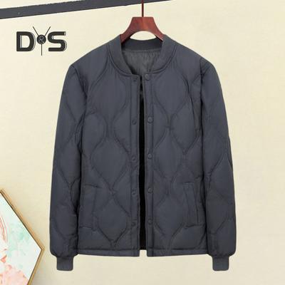Men Down Coat Stand Collar Long Sleeve Buttons Closure Solid Color Jacket Coat with Side Pockets Outdoor Leisure Bottoming Quilted Outwear
