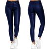 Women Pants Faux Leather Slim Casual Solid Color High Waist Elastic Small Feet Pants for Club