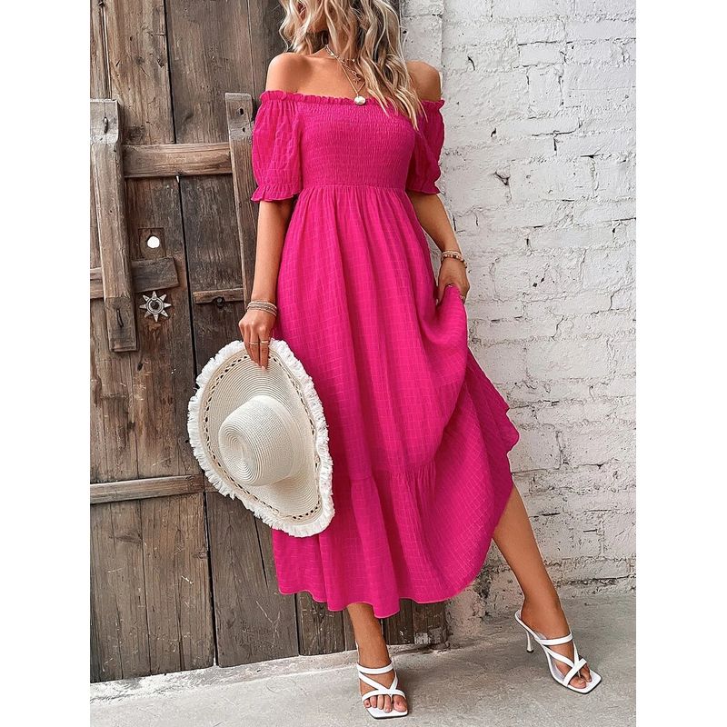 

Независимая станция Модный ветер Кросс-граничный Мода Новое поступление Летнее платье с вырезом лодочкой Слим Стильное Пляжное праздничное платье Женская мода Rose Red S