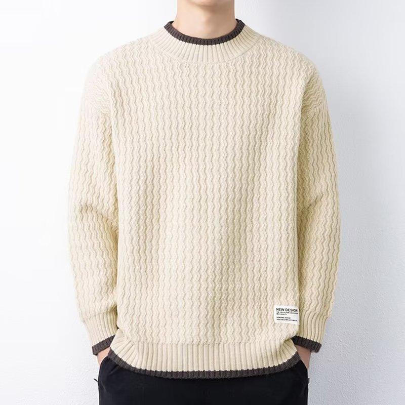 

Autumn and winter semi-turtleneck sweater men s versatile trend loose knitted sweater Hong Kong style lazy sweater warm bottoming shirt 3XL абрикосовый