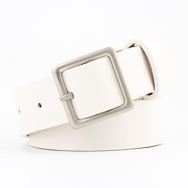 Womens Square Buckle PU Belt In Minimalist Streetwear Style Adjustable Waistband Casual Outfits Coffee White Beige Pink