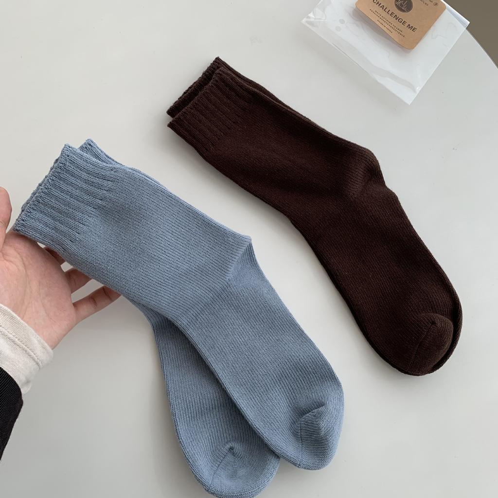 Men'S Season Double-Needle Thick Thread Socks Thickened Warm Stockings Solid Color Casual Business Style Socks