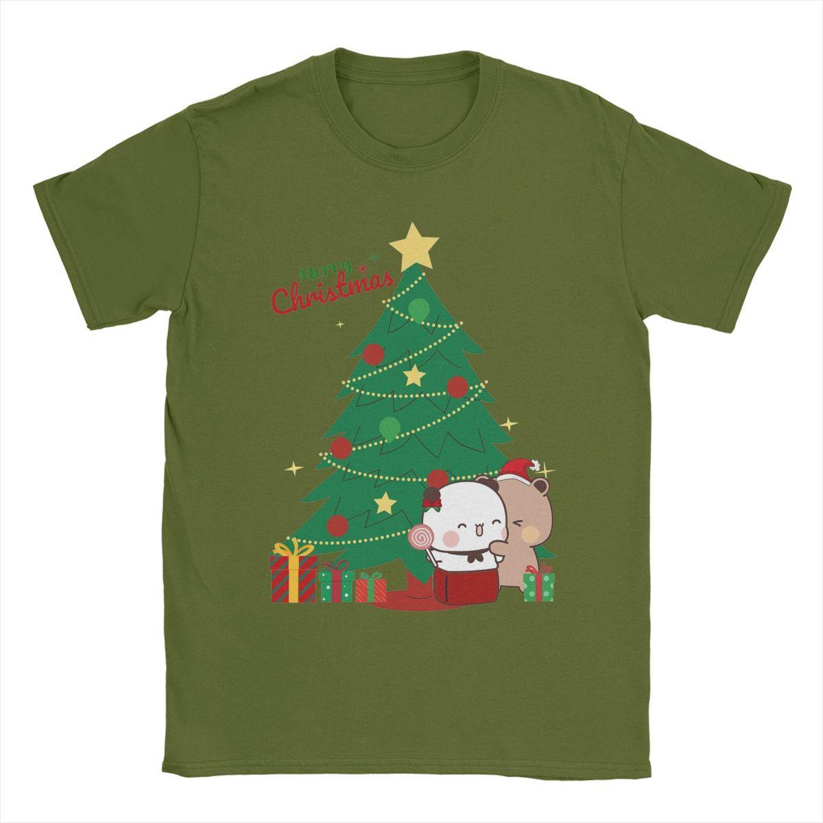 

Christmas Celebration With DuDu Bear And BuBu Panda Men T Shirts Tee Shirt Short Sleeve Crew Neck T-Shirt 100% CottonClothing 4XL