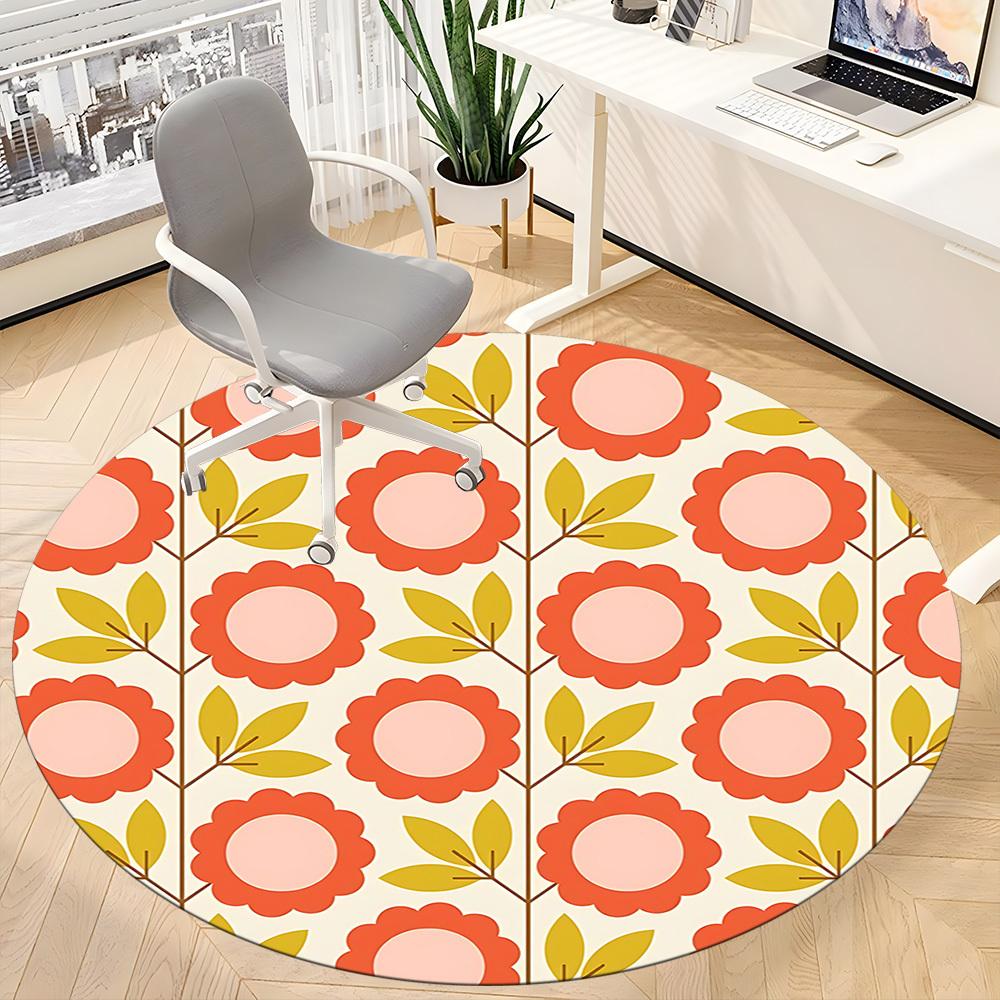 1pc Floral Pattern Office Round Area Rug,  Mat Suitable For Office, Under Office Chairs Bedroom Living Room Home Decor, Room Deco