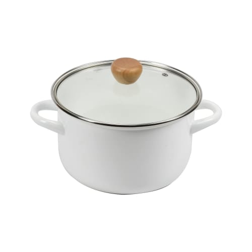 Pearl Metal HB-6164 20cm Enameled Curry Pot with Glass Lid, Induction Compatible