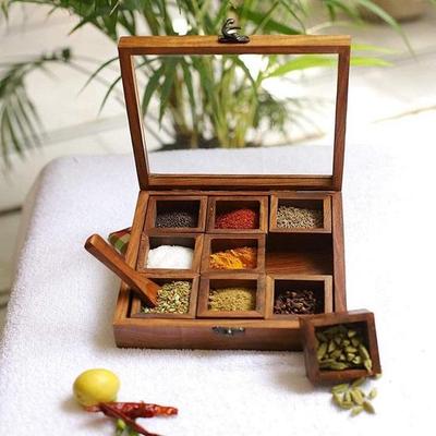 Wooden Box for Spices/9 Wooden Box for Masala Wooden Universal Masala