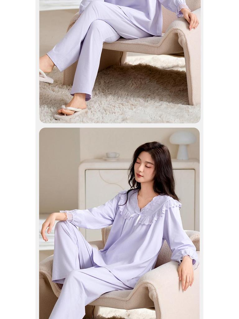 Women's Long Sleeve Modal Cotton Pajamas - Thin, Plus Size Home Wear for Middle-Aged Moms, Ideal for Spring, Autumn, and Winter
