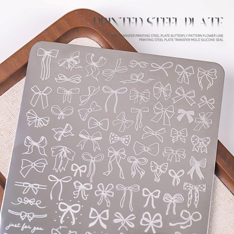 

Разнообразные ленточные ремешки, бант, галстук, пластины для стемпинга ногтей, шаблон для нейл-арта для DIY декора ногтей, трафареты, инструменты для штамповки из нержавеющей стали