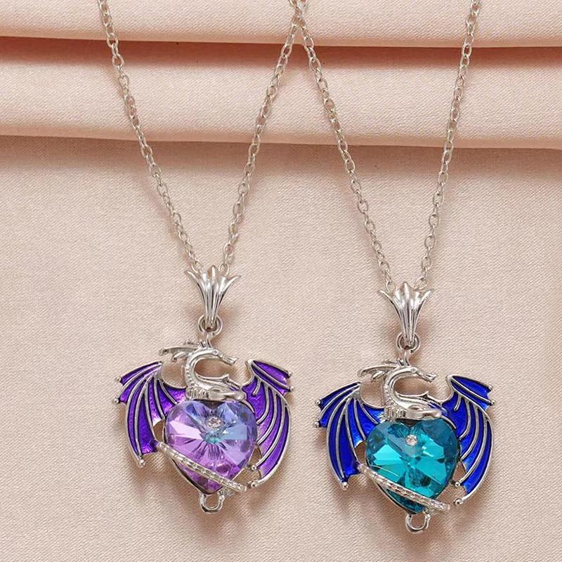 Exquisite  Color Dragon Pendant Necklace For Women Blue Purple Dragon Necklace Cute Dragon Party Jewelry Gift