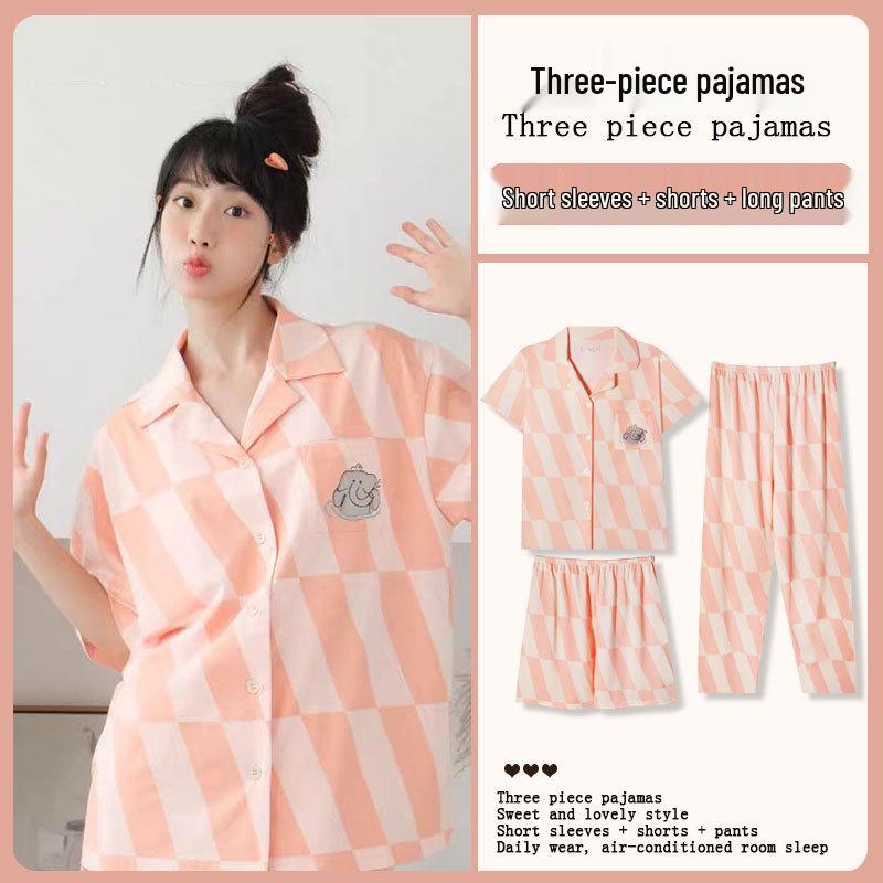 Summer Fashion Pajamas: Women's Short Sleeve Three-Piece Set with Cartoon Pacha Dog Design, Suitable for Home or Outdoors