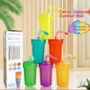 Straw Plastic Cup 6 Color Siphon Straw Cup with Leak Proof Lid Summer Travel and Home Juice Mug Plastic Water Bottle Camp