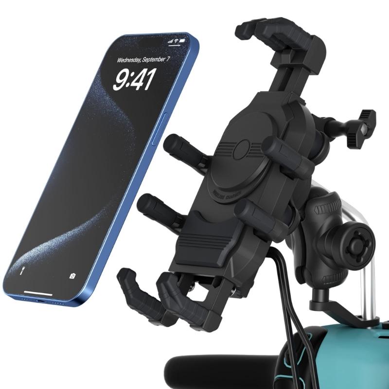 Motorcycle Phone Mount with 15W Wireless Charging & Vibration Dampener,AntiTheft, AntiShake, Adjustable Phone Holder