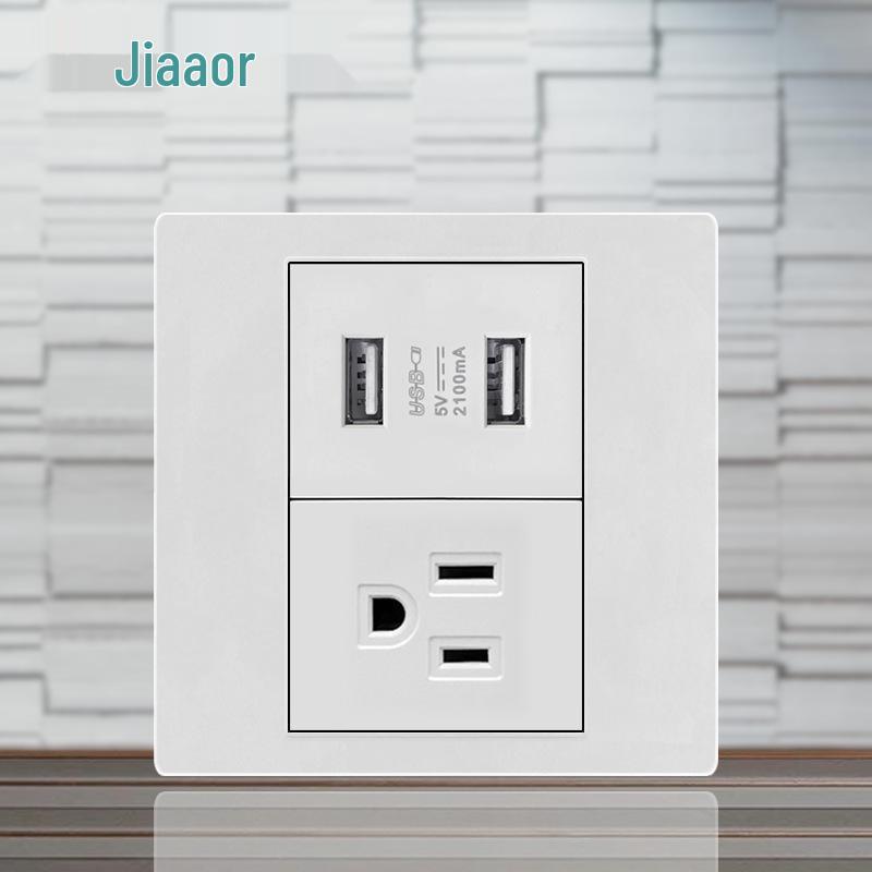 86 Typ Amerikanischer Standard Schalter- und Steckdosenpanel mit Doppel-USB & Typ-C, 3-Loch-Stecker für Japan & Taiwan, Unterputzmontage