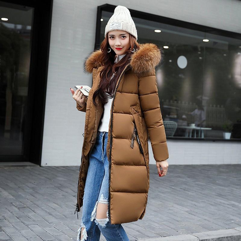 Women's Down Parkas Winter Jacket Fur Collar Thick Slim Coat Fashion Hooded Cotton Outerwear Long Winter Women Coat