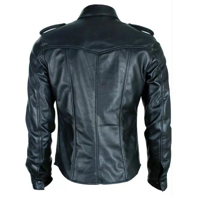 Lässiges klassisches schwarzes handgemachtes Hemd Männer stilvolles formelles echtes Lammleder