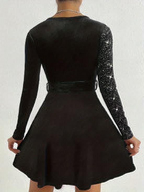 2025 Autumn/Winter V-neck Sequin Waist-cinching Short Dress - One Size in Stock