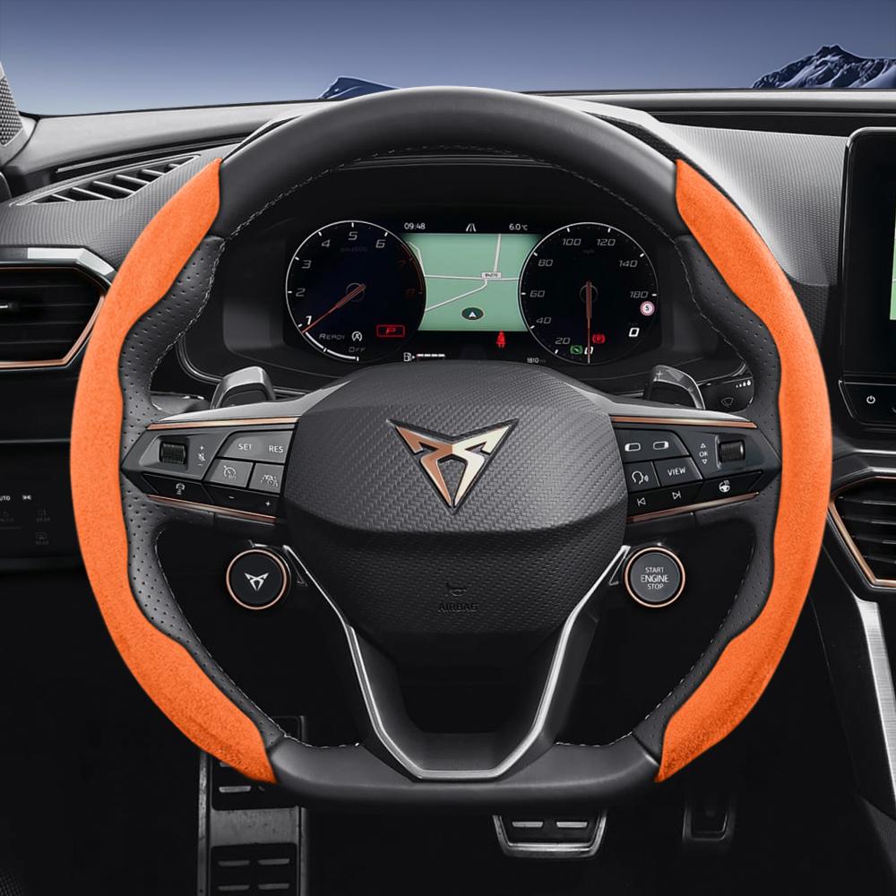 vcxja9 Suitable for Cupra Sports Suede Steering Wheel Cover with Split Snap-On Design for Models Such as Formentor, Leon Sportstourer, Born, Ateca,