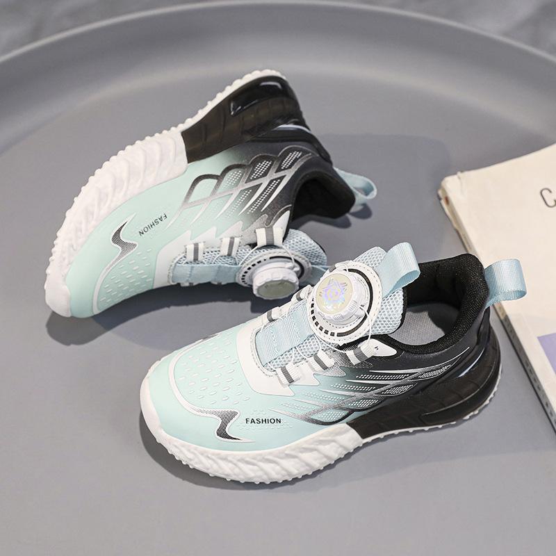 2025 students boys sports shoes autumn new leather waterproof lightweight shock absorption rotating buckle primary school shoes