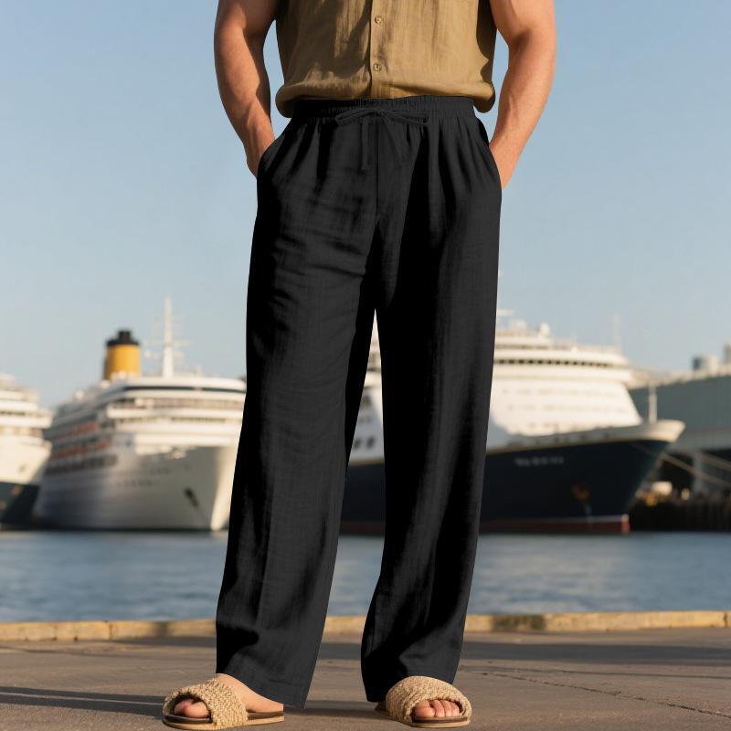 Men’s Linen Casual Loose-Fit Wide-Leg Beach Trousers – Breathable Cotton-Linen Blend
