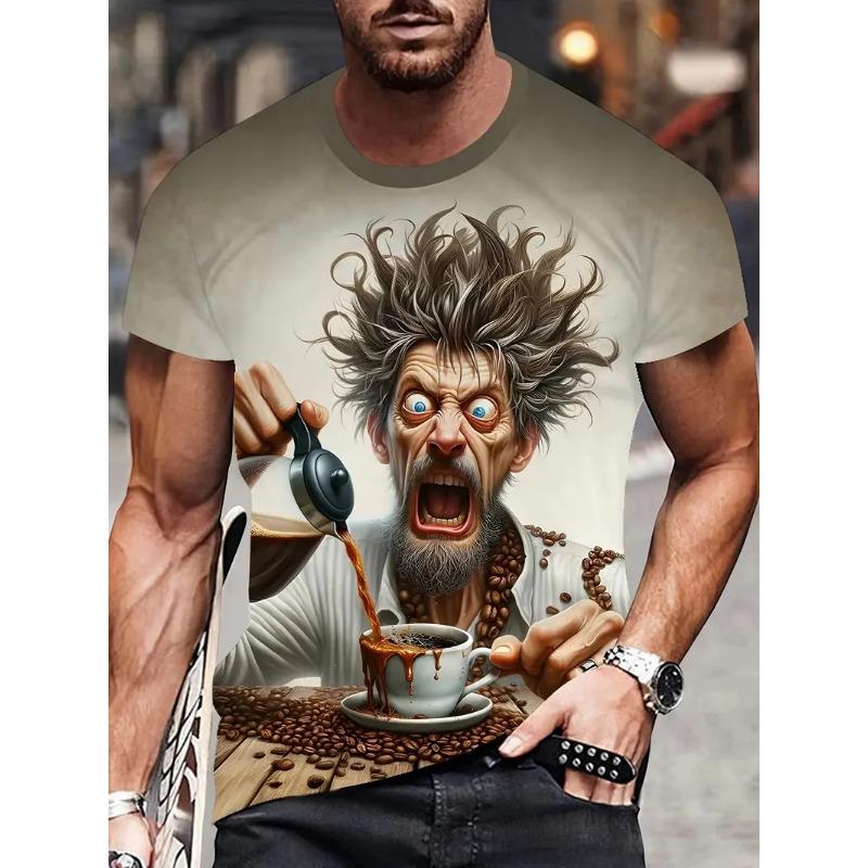 Pánské 3D tištěné kreslené tričko s grafickým obličejem staršího muže, humorné digitálně tištěné tričko s krátkým rukávem, prodyšný polyester, kulatý výstřih, ležérní